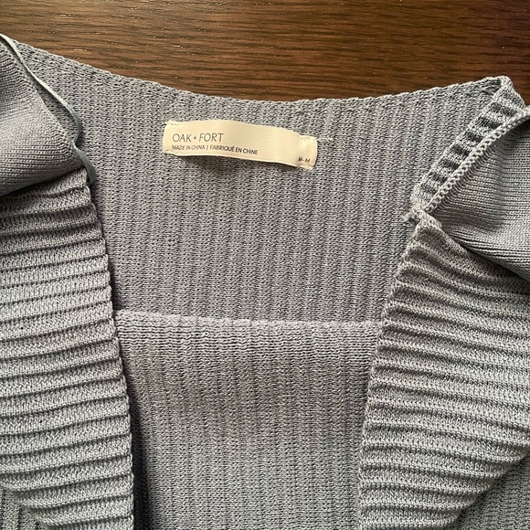 Oak + Fort halter blue tie neck ribbed top size M - Picture 3 of 5